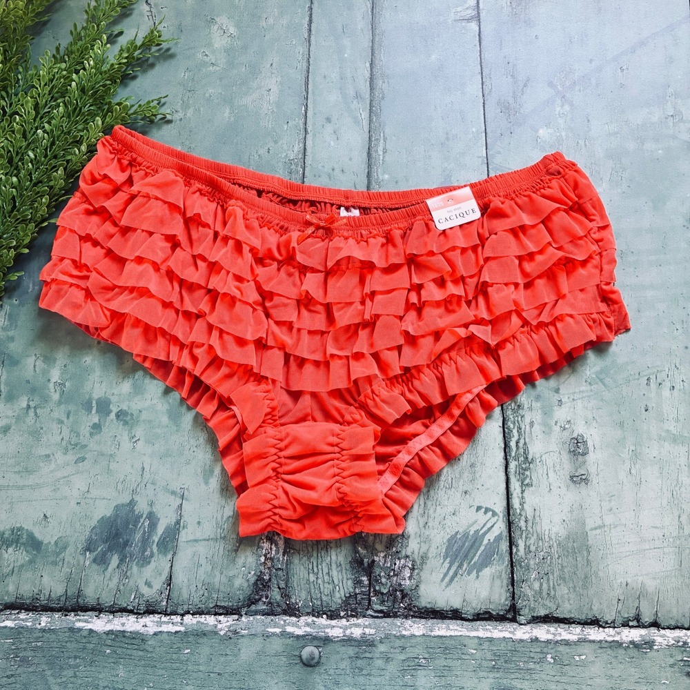 NWT Vintage Cacique Orange Rumba Panties Size 18/20 Tiered Ruffle Mesh Boy Short